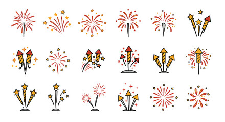 Colorful Fireworks Vector Set for Celebrations, Festivals, and Holiday Events