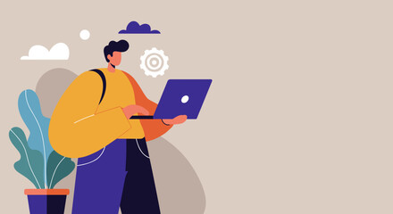 Modern professional using a laptop, symbolizing remote work, digital productivity, and technology integration in a contemporary setting. Ideal for business, education, and lifestyle content.