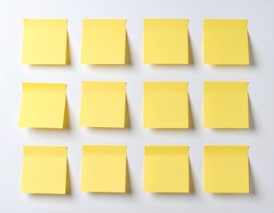 Minimal photo of sticky notes, pastel yellow color, isolated on white background, simple reminder concept