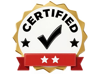 Certified badge featuring a checkmark and stars, expressing quality and endorsement.