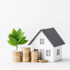 Concept of Investment in Real Estate with Coins and Green Leaves Displayed