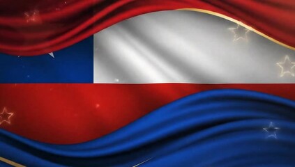Elegant background celebrating Chile’s Independence Day, with a luxurious blend of deep red, royal blue, and pure white inspired by the Chilean flag, accented with subtle gold highlights