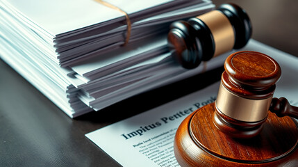 a neat stack of court injunction papers and a gavel