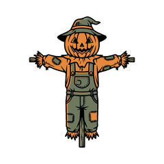 Halloween Pumpkin Head Scarecrow Illustration.