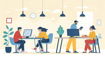 Diverse team working collaboratively in a modern, productive office environment. Ideal for business, technology, and professional lifestyle concepts.