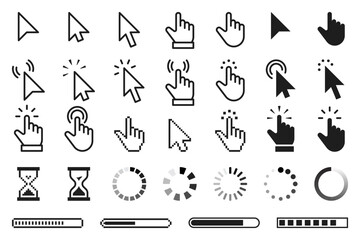 Mouse Cursor and Loading Icons Set – Vector Illustration