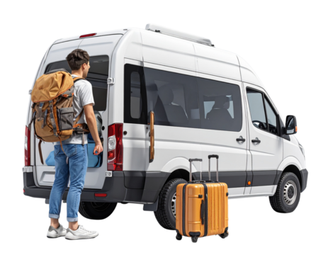 Delivery van with fresh fruits illustration isolated on white background