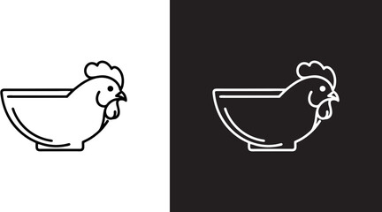 Chicken Bowl Logo. Minimalist black and white rooster in a bowl logo design.