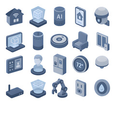 Collection 24 modern isometric icons depicting various smart home devices, ideal technology, home automation, app design projects.