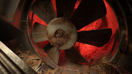 dust-clogged fan beside overheating heatsink glowing red fins maintenance needed scene illustration concept scene visual for commercial design use high detail quality stock image illustration concept 