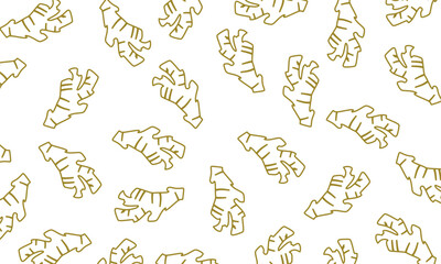 Ginger Root Seamless Pattern in Outline Style. Editable seamless background perfect for organic spice and botanical themes.