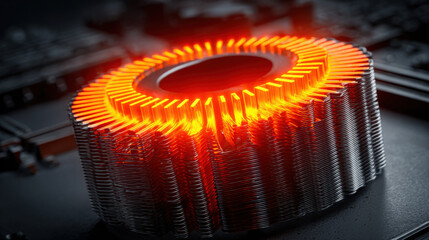 dust-clogged fan beside overheating heatsink glowing red fins maintenance needed scene illustration concept scene visual for commercial design use high detail quality stock image illustration concept 