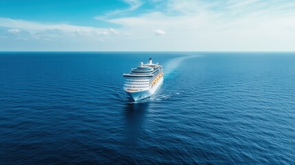 Majestic Cruise Ship Sailing Across Clear Blue Ocean Under Bright Sky