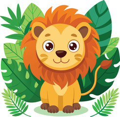 Cartoon Lion, Cute Cartoon Lion, Cute Cartoon Lion Vector Illustration, Adorable Baby Lion Cub Clipart, Kawaii Jungle Animal, Chibi Style.