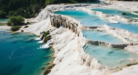 Obraz premium Turquoise Pools Cascading Down White Travertine Cliffs