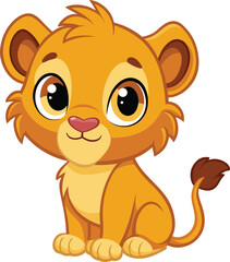 Cartoon Lion, Cute Cartoon Lion, Cute Cartoon Lion Vector Illustration, Adorable Baby Lion Cub Clipart, Kawaii Jungle Animal, Chibi Style.