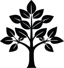 Stylized black tree silhouette with full leaves and strong trunk symbolizing growth nature and strength