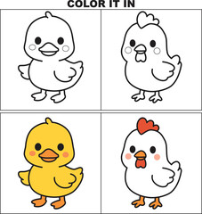 Cute duckling and chick coloring page for kids fun creative activity and learning