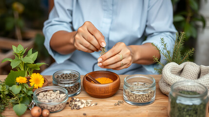 Woman preparing herbal remedies