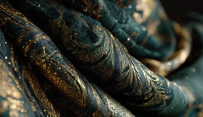 Teal fabric with gold pattern