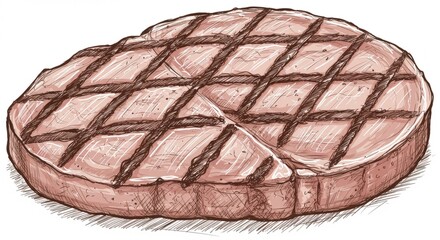 Grilled steak illustration with crosshatch grill marks and textu