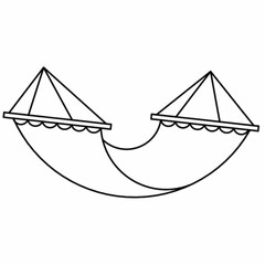 Vector thin line,outline of hammock with canopy,  mockup, hanging bed illustration, camping gear design, outdoor relaxation icon for template and decoration.isolated white background