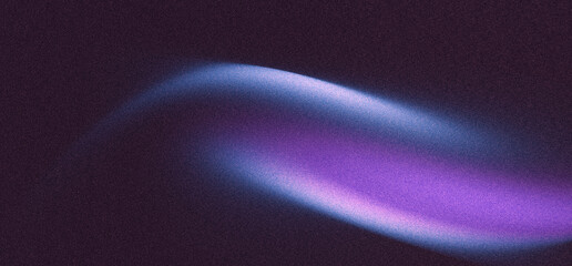 Purple blue glowing wave shape on grainy gradient background, dark noise texture poster header wallpaper cover banner design