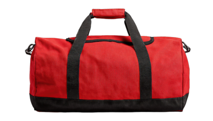 Red duffel bag with black accents