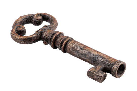 Antique key, ornate handle, rusty finish