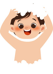 Kid shampooing illustration