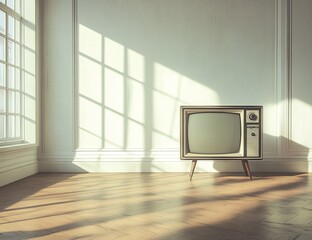 Vintage TV in a Sunlit Minimalist Room
