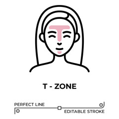 Vector line icon related to face t-zone. Perfect Line. Editable Stroke.