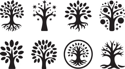 Obraz premium Tree Silhouette Collection Isolated on Transparent Background Forest Element