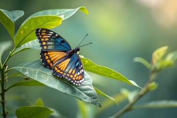 Fototapeta premium butterfly perched on leaf 