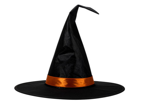 Spooky Halloween Witch Hat PNG – Black Hat with Orange Accent Transparent Background - Powered by Adobe