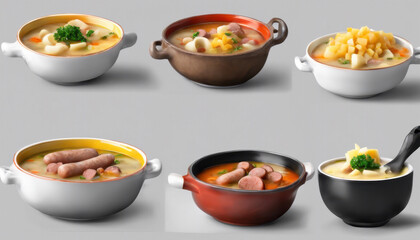 Traditional Soup with Potatoes and Sausage on Grey Background - High Definition - Dynamic Range