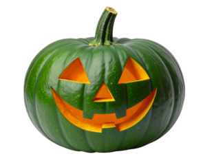 Spooky Green Halloween Pumpkin PNG – Jack-O’-Lantern with Orange Expression Transparent Background
