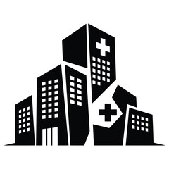 Modern hospital building silhouette perspective