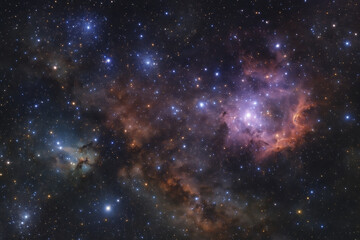 Naklejka premium Stunning cosmic display featuring vibrant colors and intricate patterns of stars and nebulae, showcasing beauty of universe. scene evokes sense of wonder and exploration