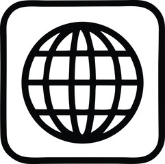 Global internet connection symbol icon with rounded square outline represents worldwide web access and connectivity for digital services