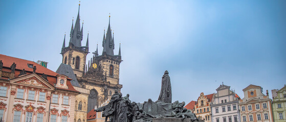 Naklejka premium Evening on the Old Town Square in the center of Prague. Czech Republic