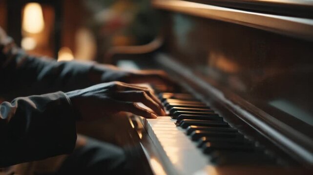 Melody Maker: An evocative image of a pianist's hands gracefully gliding over the keys, capturing the essence of music and artistry, filling the air with harmony.