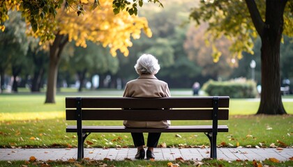 Elderly Woman Contemplating in Park Autumn Serenity and Reflection