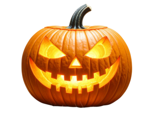 Creepy Jack O’ Lantern PNG – Lit Scary Pumpkin with Menacing Expression Transparent Background