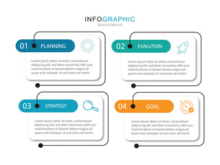 Business infographic template. 4 Step timeline journey. Process diagram, 4 options on white background, timeline, Infographic elements vector illustration.