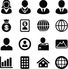 Obraz premium Diverse business and user icons representing profiles finance globalization and operations essential for digital interfaces and applications