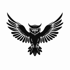 Obraz premium Striking owl soaring with open wings in bold black silhouette