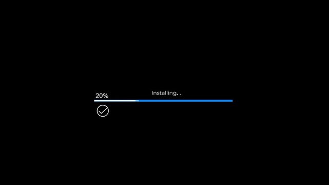 Modern animation progress bar installation icon at percent loading status. Clean minimal design for process of system update, software setup, digital UI demonstration, futuristic tech presentation.