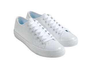 White knit canvas sneakers casual comfortable footwear, Isolated On White Background, Png Transparent