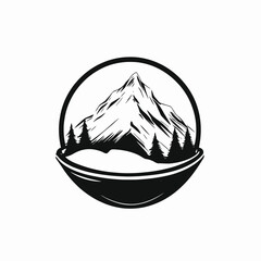 Majestic mountain peak within a circle emblem, a natural vector silhouette